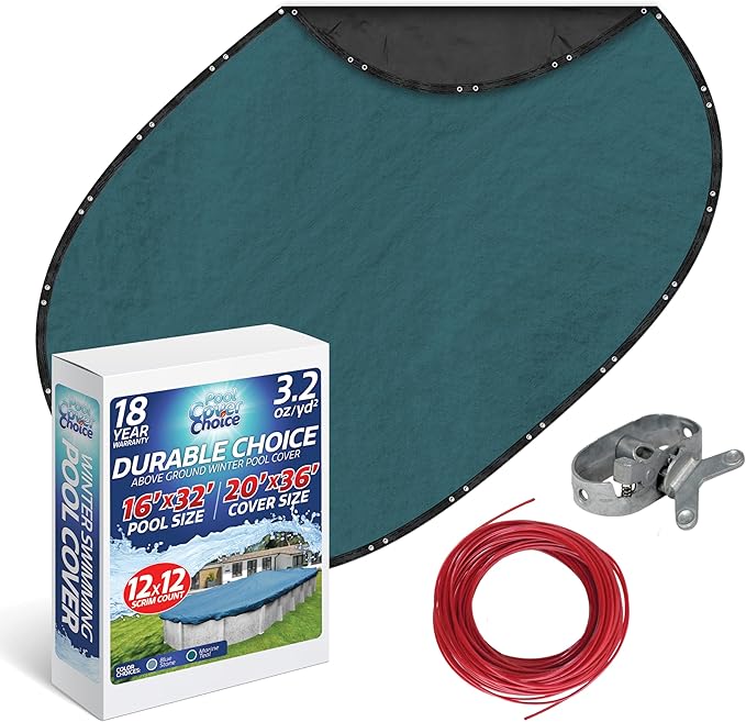 Winter Swimming Pool Cover for 16 ft x 32 ft Aboveground Oval Pool Size, Durable Choice Series, Solid Material, Color - Marine Teal, Pool Cover Choice 391632-4CHOICE