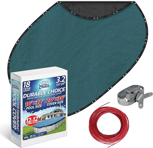 Winter Swimming Pool Cover for 16 ft x 32 ft Aboveground Oval Pool Size, Durable Choice Series, Solid Material, Color - Marine Teal, Pool Cover Choice 391632-4CHOICE