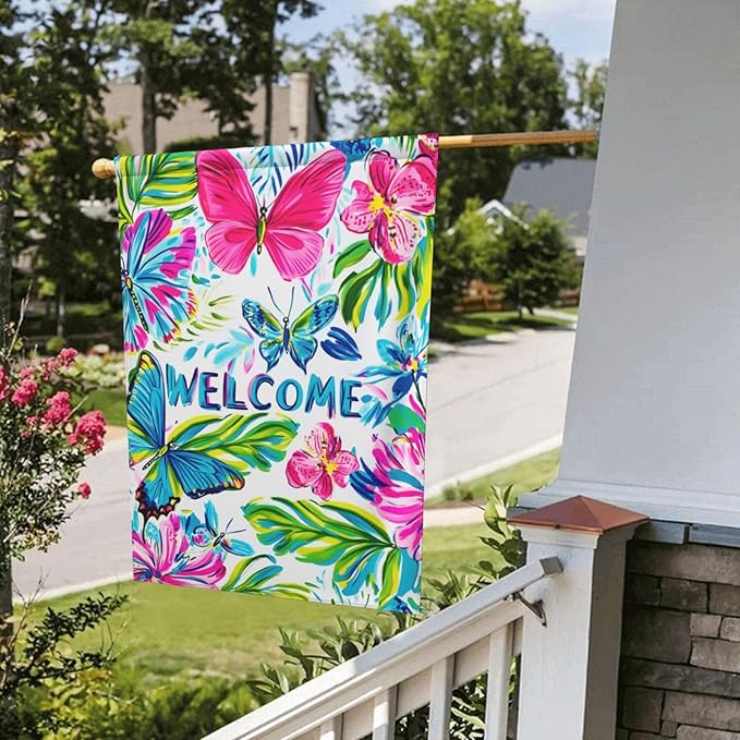 Butterfly Garden Flag Vertical Double Sided Outdoor Yard Flags 12.5x18 Inch Burlap Banners for House Lawn