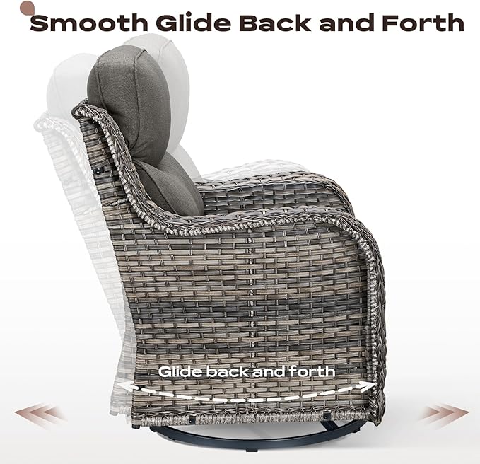 Rilyson Outdoor Patio Swivel Rocker Chairs Set of 2, Waterproof Wicker, High Back, Deep Seating, Wide Armrest, Upgraded 6 inch Thick Cushions, Side Table, Ideal for Deck Porch Yard, Mixed Grey-Grey