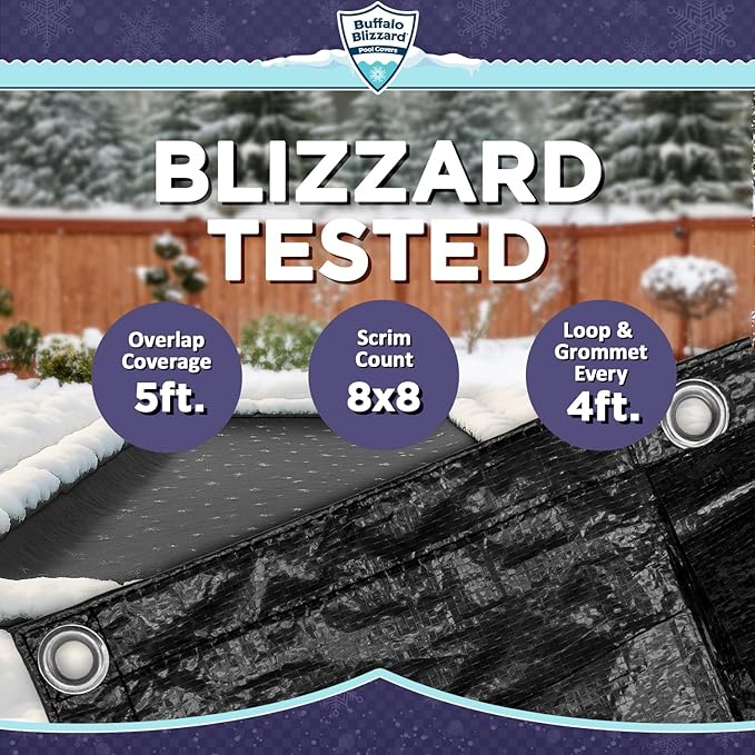 Buffalo Blizzard Economy 16 ft x 24 ft Rectangular Winter Pool Cover | Black/Blue | Closing Inground Swimming Pools | Easy to Install | Heavy Duty, Cold & UV Resistant | Shields from Seasonal Debris