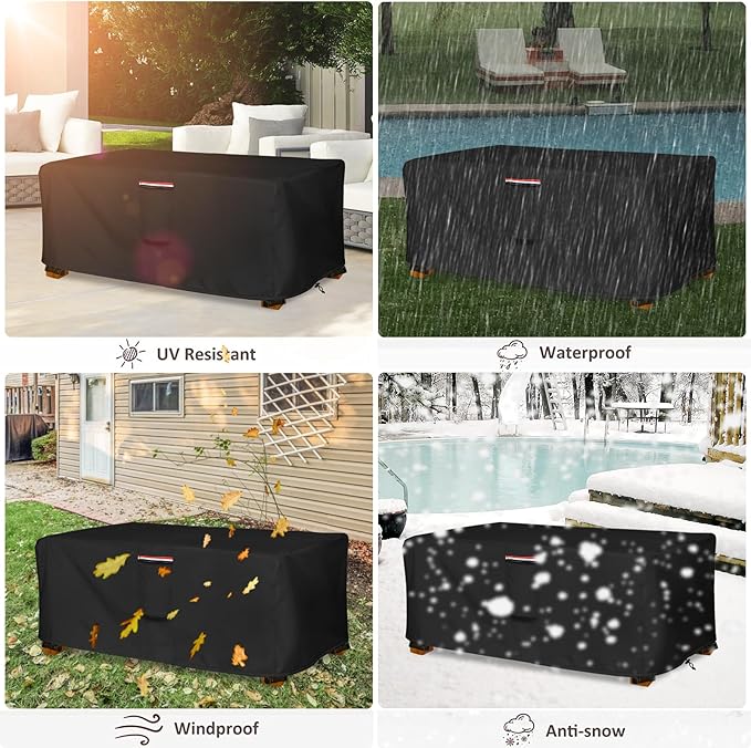 Outdoor Coffee Table Cover,Waterproof Rectangular Patio Small Side Table Cover,48 x 28 x 16 inch, Outdoor Table Covers Waterproof Rectangle,Black