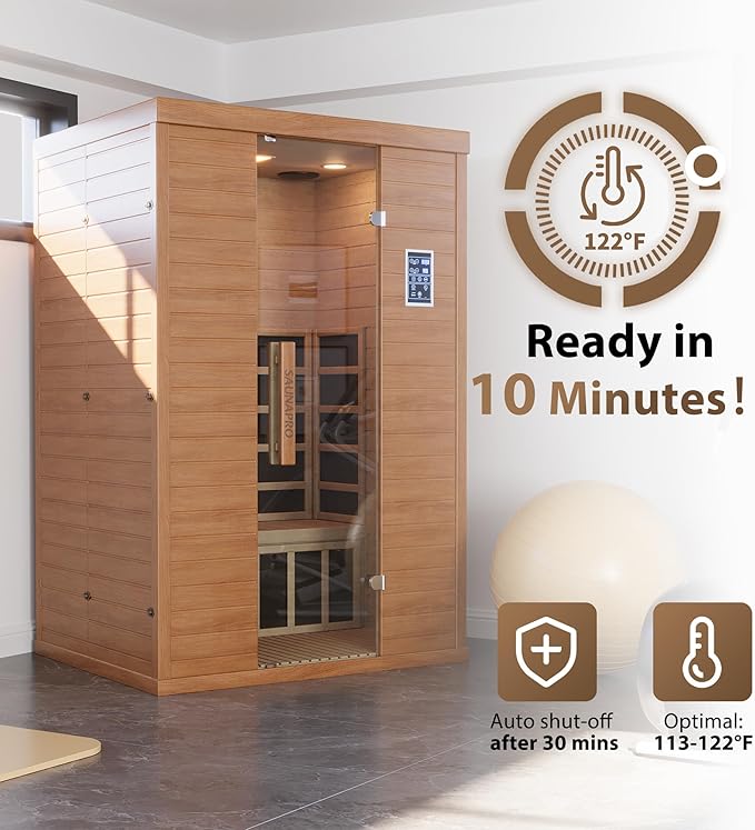 Polar Aurora 2- Person Infrared Sauna, Remotely Controllable Indoor Sauna, Low EMF 1500W/120V LCD Heater, WiFi & BT Control, 9-Color Light Therapy, Safe Flame-Retardant Material, Wood