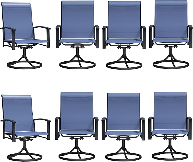 Patio Swivel Chairs Set of 8, Outdoor Swivel Chairs with Armrest, High Back Patio Chair with Metal Frame, All-Weather Outdoor Dining Chair for Deck, Porch and Lawn, Blue