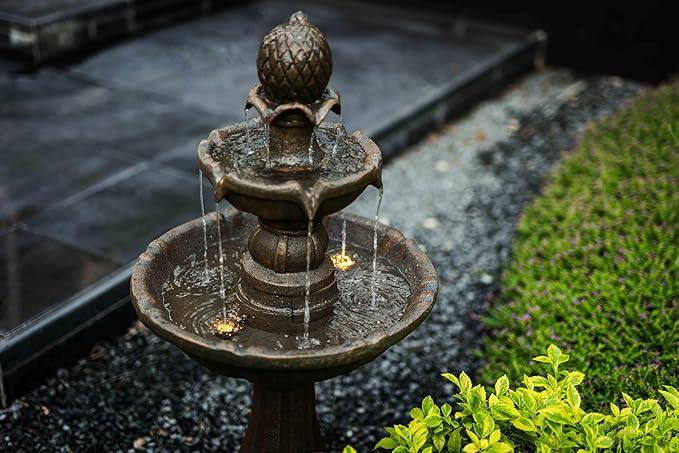 3 Tiered Outdoor Water Fountains –42.2 in. Tall, Like Stone Bird Bath for Outside, Elegant Waterfall Feature for Garden, Yard, Patio, Home Decor (Bronze Color)
