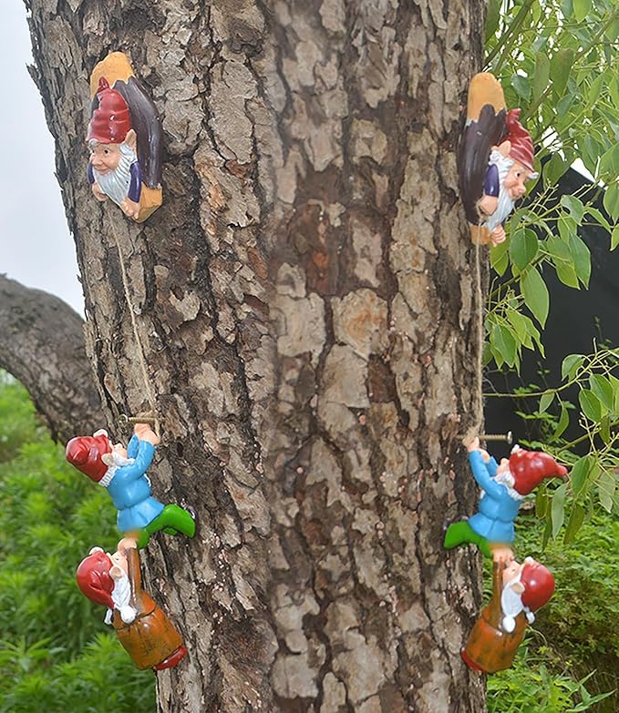 Climbing Rope Gnomes Garden Statue,Gnom Statue Resin Garden Gnome Tree Hugger Outdoor Decor Accessories,Miniature Figurines Micro Garden Gnome Landscape Figurine for Lawn Balcony Patio