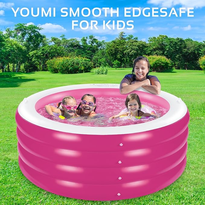 Inflatable Pool, Large Deep Round 70"x30" Family Inflatable Swimming Pool with Handles, Summer Water Party, Kids, Outdoor, Garden Backyard, Suitable for Adults & 3+ Year Olds (Pink)