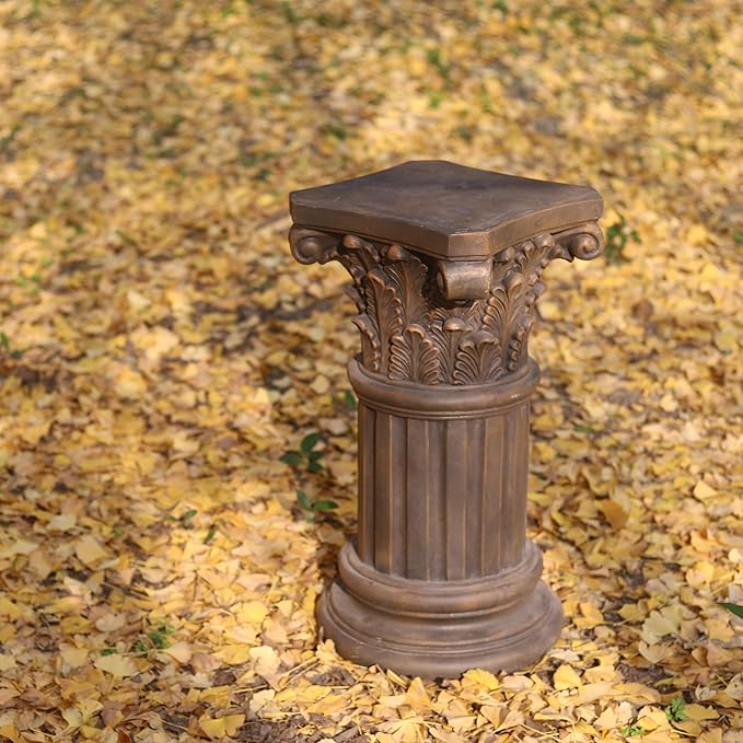 OUTOUR Exquisite Magnesium Oxide Corinthian Greek Column Pillar with Stand Base Pedestal for Indoor Outdoor Garden Pedestals Backyard Courtyard Patio Office Decor23.8’’High,Dark Bronze