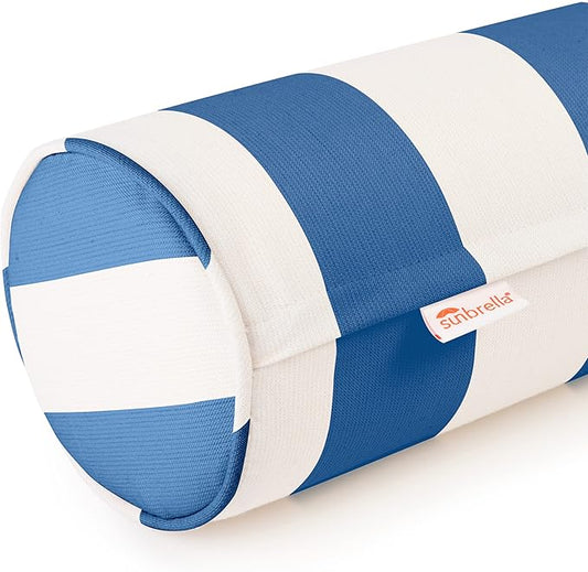 Austin Horn Classics Sunbrella Cabana Stripe White/Blue Zippered Neck Roll Bolster (Set of 2)