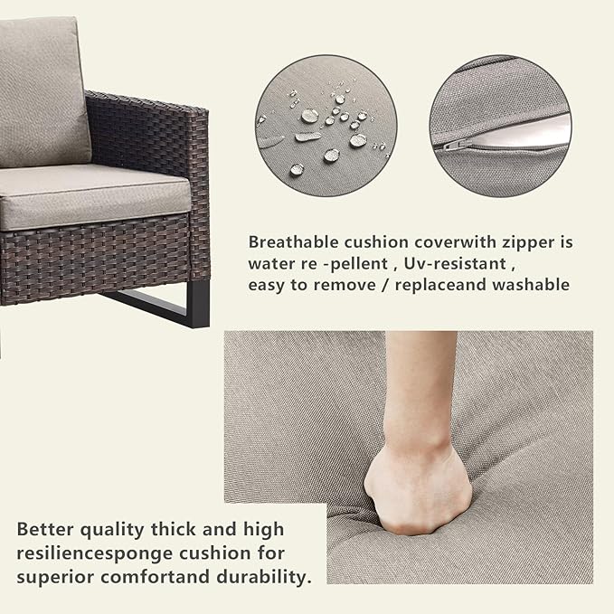 Rilyson Wicker Outdoor Patio Furniture Set - 5 Piece Patio Conversation Set with 2 Swivel Rocker Chairs,2 Rattan Ottoman and 1 Couch for Outside Porch Deck Backyard Garden(Brown/Grey)