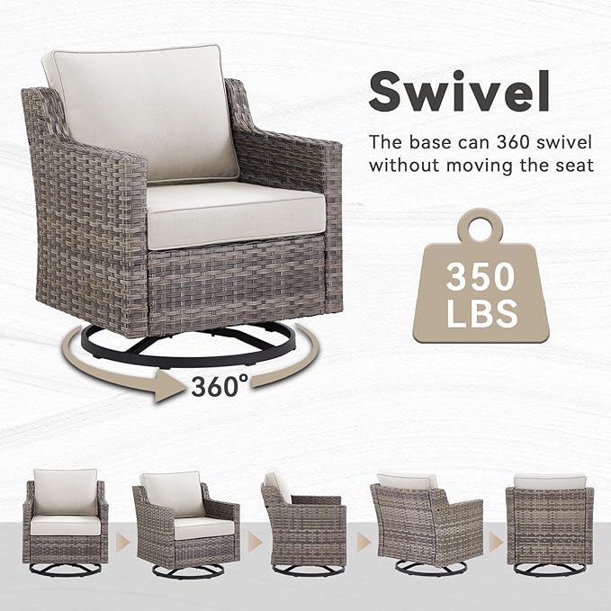 Patio Furniture Set, 6 Pieces Outdoor Wicker Rattan Sofa Couch with Swivel Rocking Chair,Side Table and Comfy Cushions, All Weather Patio Conversation Sets, Suit for Porch Deck