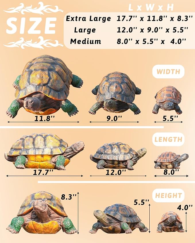Turtle Statue,Resin Garden Sculpture Indoor/Outdoor Yard Lawn Ornament,Home Decor (Extra Large)