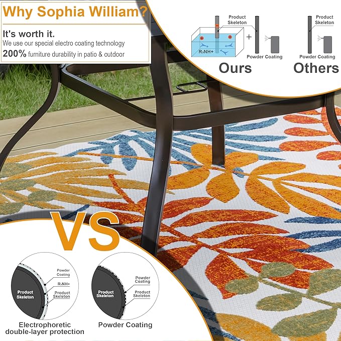 Sophia & William 5 Pieces Patio Furniture Set for 4 People, Metal Patio Outdoor Dining Set with Imitation Wood Patio Table and Swivel Chairs, Conversation Bistro Set for Garden, Yard, Poolside