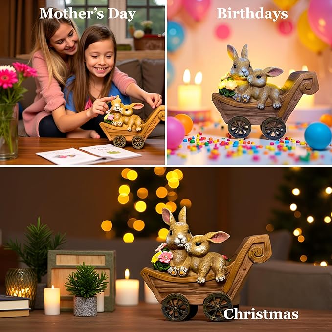PRETMANNS Solar Rabbit Garden Statue - Mother & Baby Bunny Outdoor Decor with LED Lights for Patio, Yard Ornaments & Gifts for Women & Mom - Large