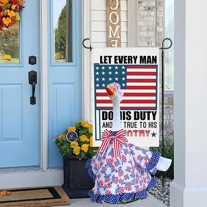 4th of July Goose Outfit Independence Day Clothes for Porch Goose 23" Cement Statue - Outdoor Patio Yard Lawn Decoration