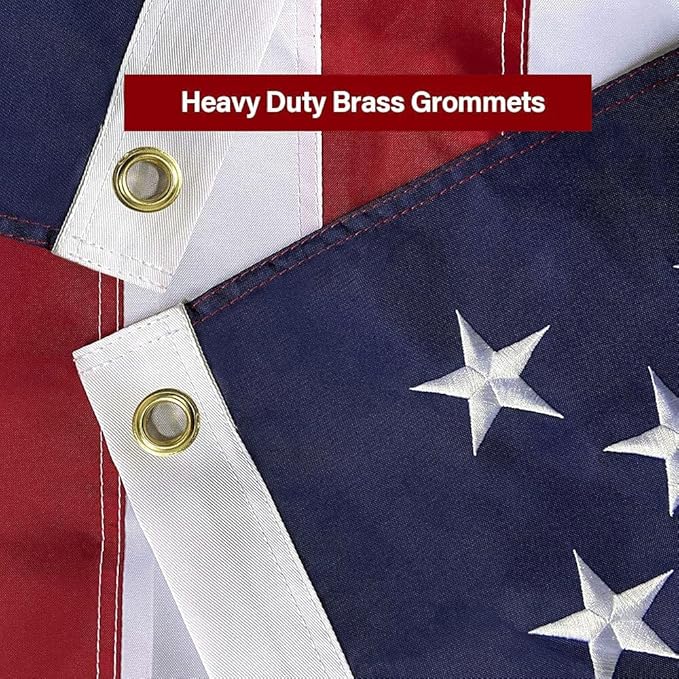 American Flag 5x8 FT Embroidered Stars, Sewn Stripes, Brass Grommets Polyester USA US Flag Long Lasting for Outdoor Use