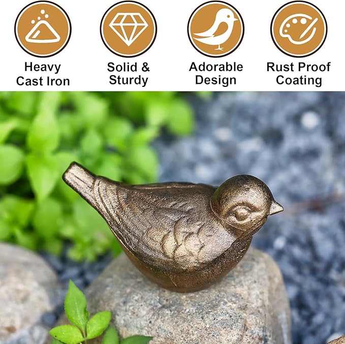 Bird Key Hiders Outside, Cast Iron Outdoor Hidden Keys Holder, Hide a Key Bird Statue, Antique Gold Keys Hider for Indoor Garden Yard Patio Decor