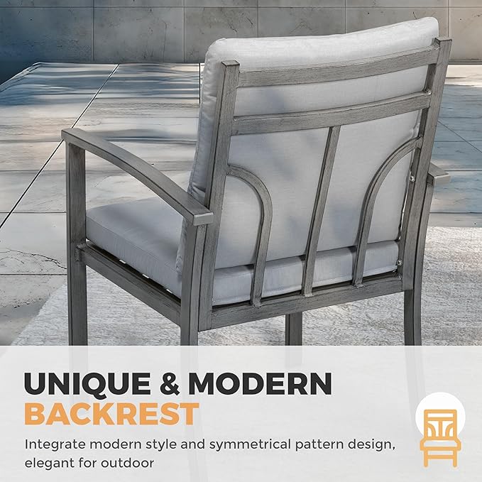 HAPPATIO 7-Piece Outdoor Dining Set - All Aluminum Patio Table and Chairs Set for 6 Includes 1 Rectangular Dining Table and 6 Swivel Dining Chairs with Cushions for Lawn, Garden, Backyard