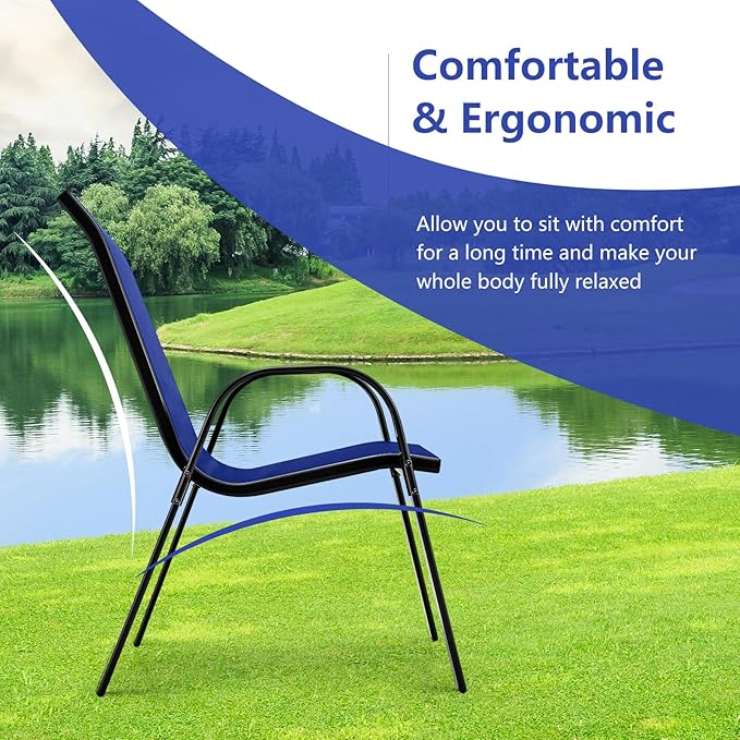 Tangkula 4 Pieces Patio Dining Chairs, Outdoor Stackable All Weather Heavy Duty Dining Chairs Set with Armrests, Support 330 LBS, for Poolside, Backyard, Garden, Deck, Front Porch (Navy)