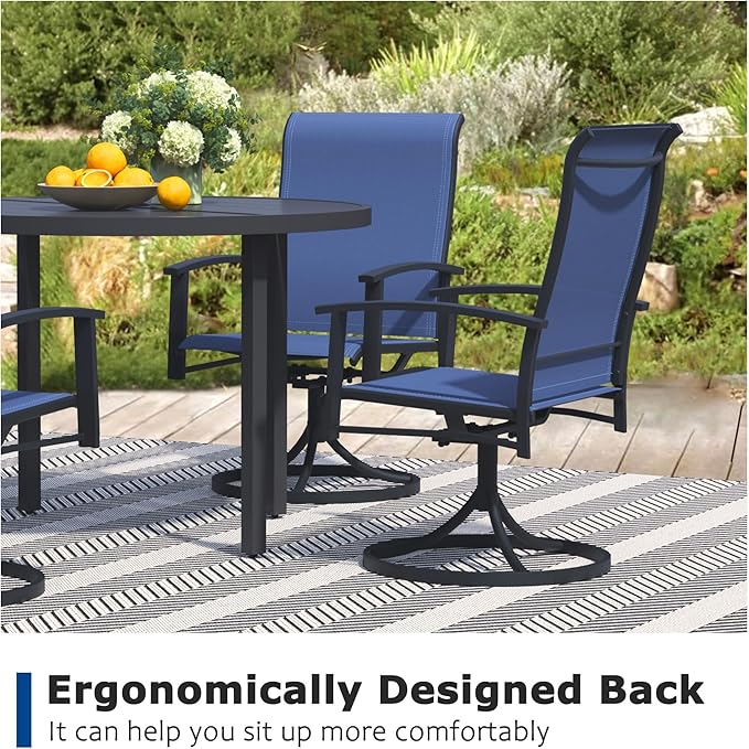 Patio Swivel Chairs Set of 8, Outdoor Swivel Chairs with Armrest, High Back Patio Chair with Metal Frame, All-Weather Outdoor Dining Chair for Deck, Porch and Lawn, Blue