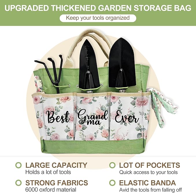 Gifts for Grandma, Grandma Garden Kit Birthday Gifts from Grandkids Floral Gardening Tools and Durable Garden Tools Organizer Tote, Ideal Gardening Gift for Women on Grandparents Day Chrismas