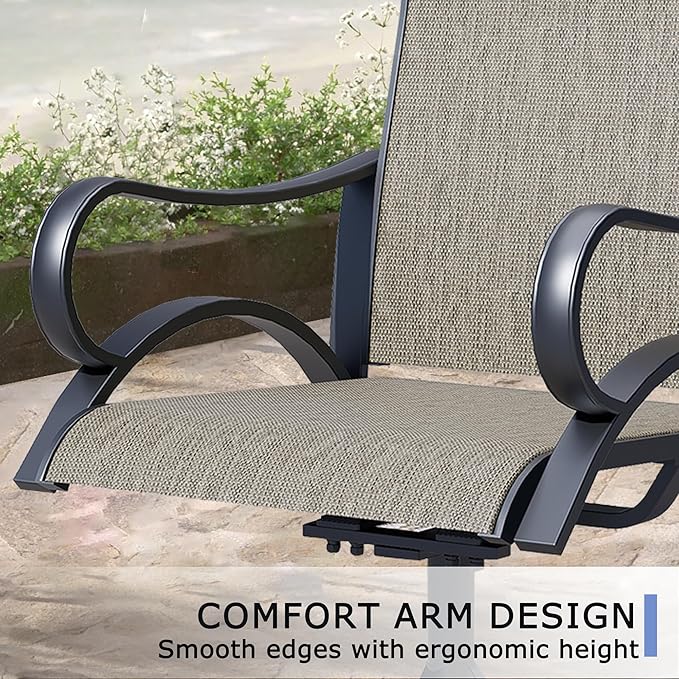 Outdoor Patio Swivel Dining Chairs Set of 4, All-Weather Swivel Rocker Chairs with Textilene High Back and Black Rust-Proof Metal Frame, Perfect for Patio, Lawn, Garden, or Backyard, Brown