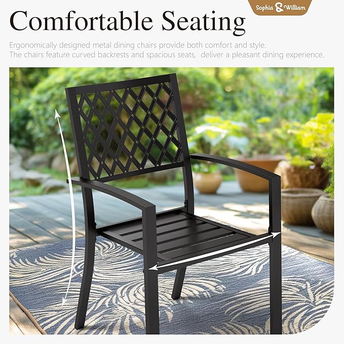 Sophia & William Patio Dining Set with 13ft Double-Sided Patio Umbrella, 8 Piece Metal Outdoor Table Furniture Set with 6 Outdoor Stackable Chairs, 1 Rectangle Dining Table and 1 Large Navy Umbrella