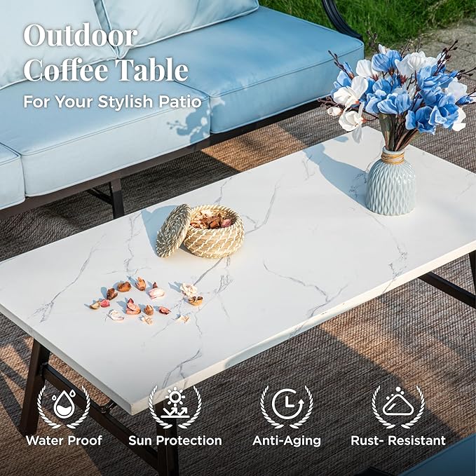 Patio Furniture Set 6 pcs, Outdoor Patio Furniture, 3-Seat Sofa, 2 Rocking Chairs, 2 Ottomans, Coffee Table and 5.75" Extra Thick Cushion, Patio Conversation Set for Backyard Deck,Blue