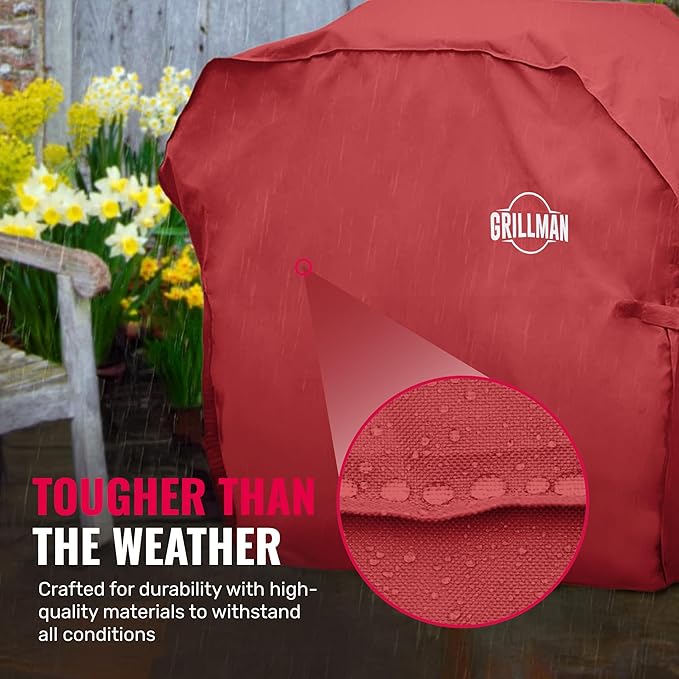 Grill Cover by Grillman, Red, 64 Inch, BBQ Outdoor Grill Covers, Charcoal & Gas Grills, Waterproof, Rip-Proof, Weather-Resistant, Anti-UV, Barbecue Cover for Weber, Genesis, Charbroil, Nexgrill, etc
