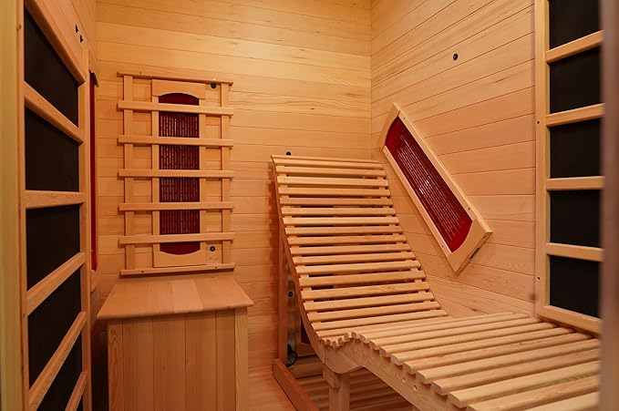 Corner Sauna 1 Person, Infrared Wooden Sauna, Luxurious Canadian Hemlock Home Saunas, 2300 W 8 Heating Element, Low EMF Full Size Indoor Spa(Right Recliner)