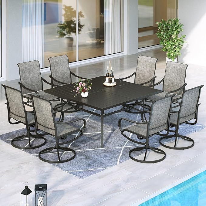 MFSTUDIO Outdoor Swivel Patio Chairs Set of 8, Patio Dining Chairs with Breathable Textilene Fabric & Metal Frame, Weather-Resistant Outdoor Furniture Chairs for Deck, Yard, Lawn, Garden