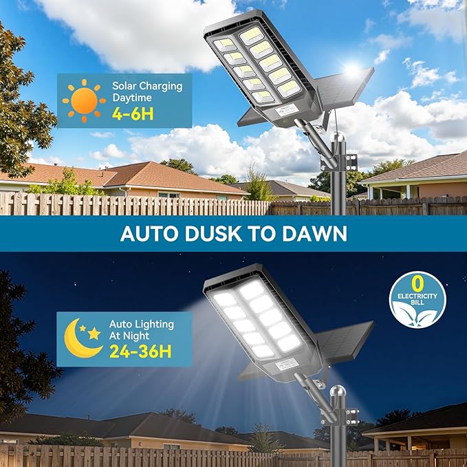 Solar Lights Outdoor Waterproof, 7000K Dusk to Dawn Solar Street Lights Outdoor Motion Sensor with Remote, LED Security Flood Light for Outside, Parking Lot, Yard, Garden, Garage, 2 Pack