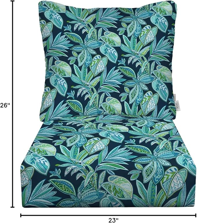 RSH DECOR: Deep Seating Cushion with Pillow Back | 23” x 26” Seat | All-Weather Spun Fabric | Water and Fade-Resistant | Outdoor Chair Cushion Set for Patio Furniture | Crestwood Marine Blue
