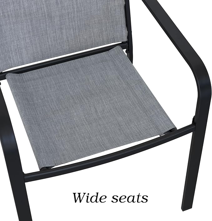 5-Piece Outdoor Patio Dining Set, 40-Inch Round Glass Table with 4 Stackable Chairs, Grey