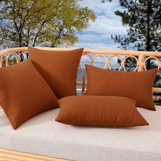 Kevin Textile Pack of 2 Outdoor Waterproof Pillow Covers Checkered Decorative Cushions Sham Throw Pillowcases Shell for Patio Tent Garden Couch Bed Sofa 20x12 Inch Burnt Orange