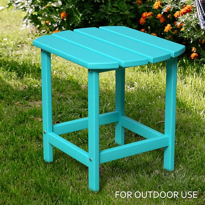 TORVA Patio Adirondack Side Table, Outdoor End Tables All-Weather Resistant HDPE Humidity-Proof Long Time Use for Deck, Lawn,Garden, Porch, Backyard End Table(Lake Blue Color-1 Tier)