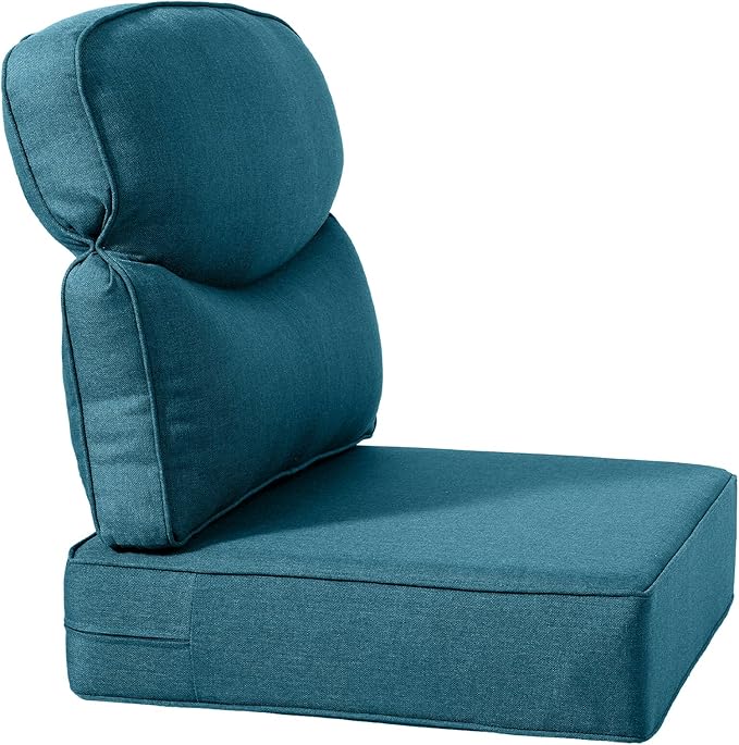 Luxury 22x24/22x25 6-Inch Smile Patio Cushions for Outdoor Furniture Set of 6 - Thick Back & Deep Seat Outside Chair Cushions for Rattan Metal Glider Loveseat Sectional Sofa - Peacock Blue