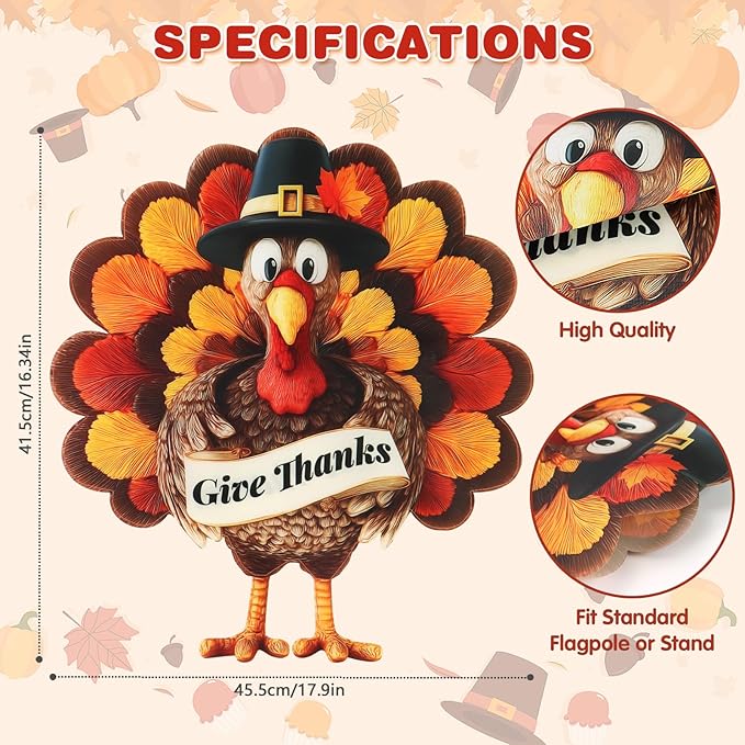 Thanksgiving Garden Flags 12x18 Inch Double Sided, Fall Turkey Yard Flags for Outside, Farmhouse Front Porch Outdoor Autumn Decor Holiday All Seasons Decoration