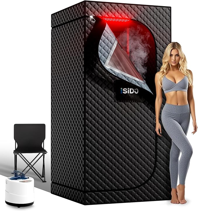 Infrared Steam Sauna with 660nm Red Light Therapy & 850nm Infrared Light Panel, 3L 1300W Steamer, Folding Chair, XXL Portable Sauna Personal Sauna Box Sauna Tent Home Sauna