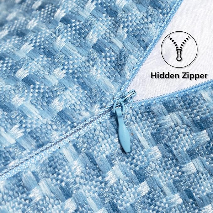 Kevin Textile Outdoor Waterproof Throw Pillow Covers Pack of 2 Weaving Texture Water Resistant Outside Decorative Cushion Covers for Garden Patio Tent Balcony Bench Couch Sofa 16x16 Inch, Light Blue