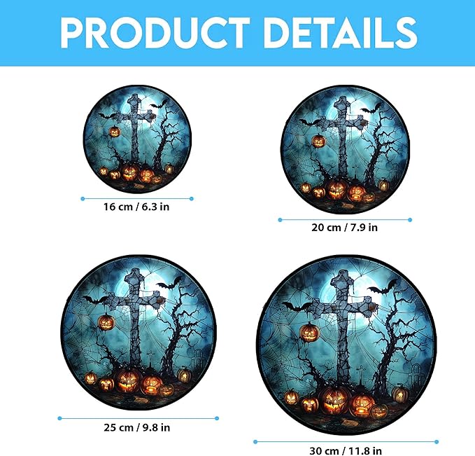 Halloween Crow Cross Suncatcher Stained Glass Window Hanging Handmade Stained Glass Suncatchers Decoration Metal Chain Outdoor Garden Decor Gift for Women Christmas Thanksgiving Gifts