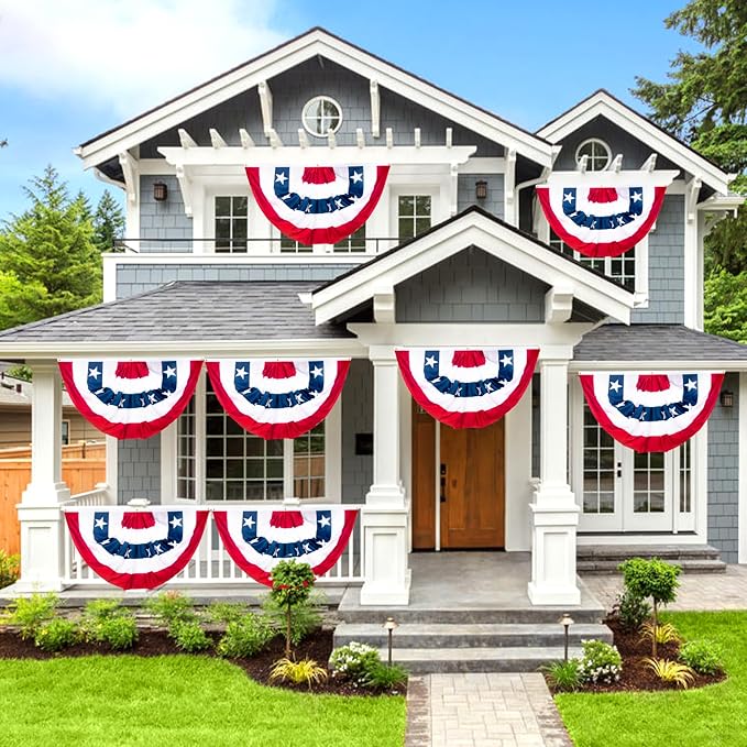 3x6Ft American Bunting Flags Outdoor, Patriotic Bunting for 4th of July Decorations, Memorial Day Patriotic Decorations, USA Pleated Fan Flag for Outdoor Indoor Use (Set of 3)