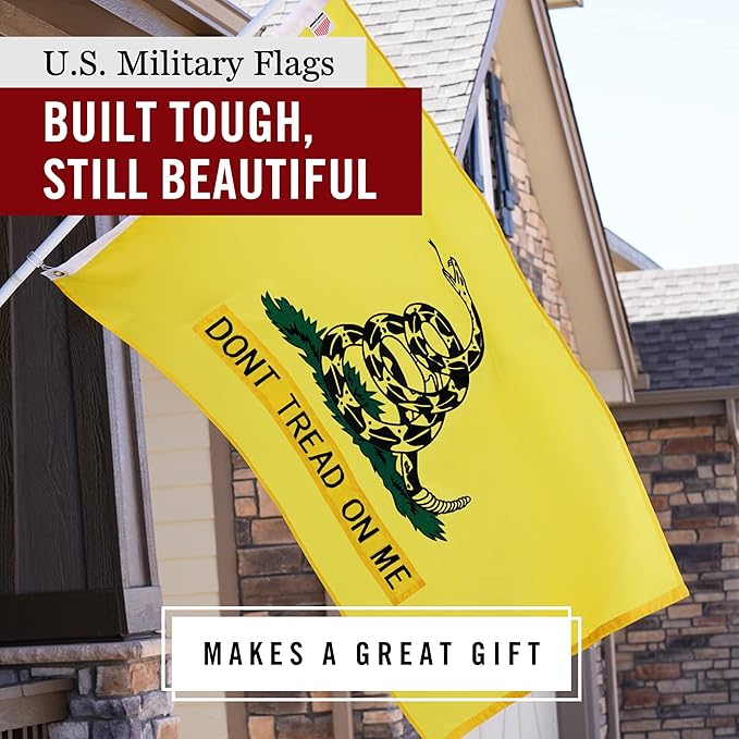 Dont Tread On Me Flag 3 x 5' ft | Gadsden Tea Party Flag | Nylon Embroidered Snake | Quadruple Stitched Fly End | 100% Guarantee | Brass Grommets for Easy Display | Premium Quality