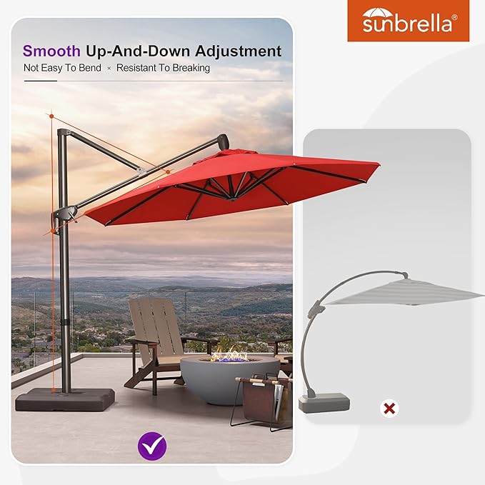 PURPLE LEAF 10FT Cantilever Patio Umbrella with 360-degree Rotation Aluminum Round Outdoor Offset Hanging Umbrella for Patio Pool, Red