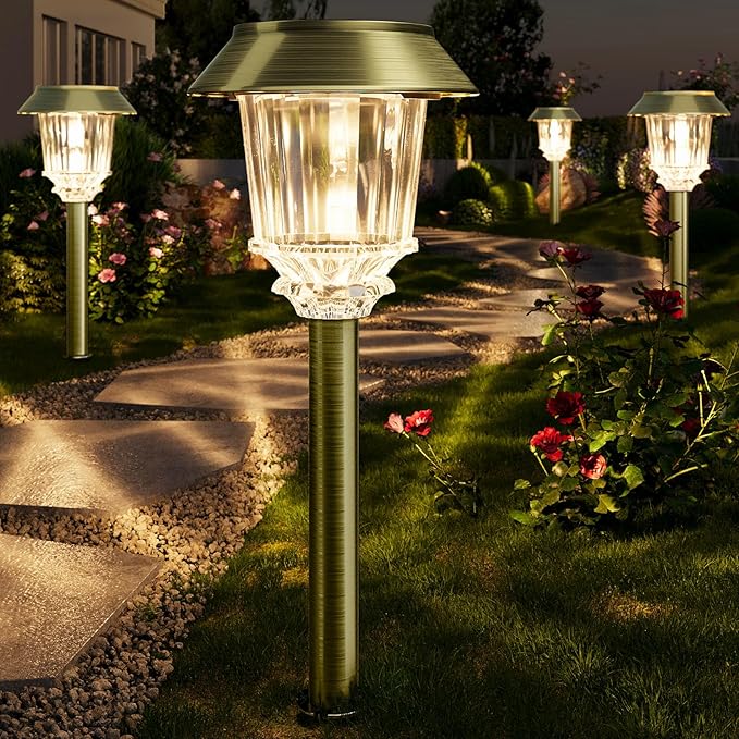 XMCOSY+ Solar Pathway Lights Waterproof - 6 Pack Solar Lights Outdoor, 10-40 LM Dimmable Outdoor Solar Light for Yard Pathway Garden Driveway Walkway (Bronze)