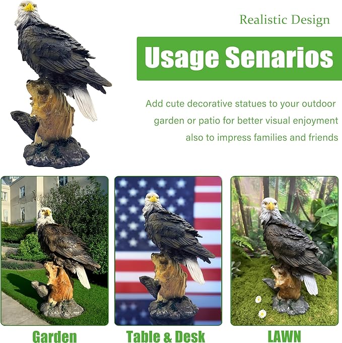 13.2" Real Eagle Statue, Funny Resin Bird Sculpture, Garden Outdoor Decor, Seabird Coastal Beach Accent, Eagle Pattern, Tropical Home Decor, Landscape & Patio Ornaments, Bald Eagle Gift