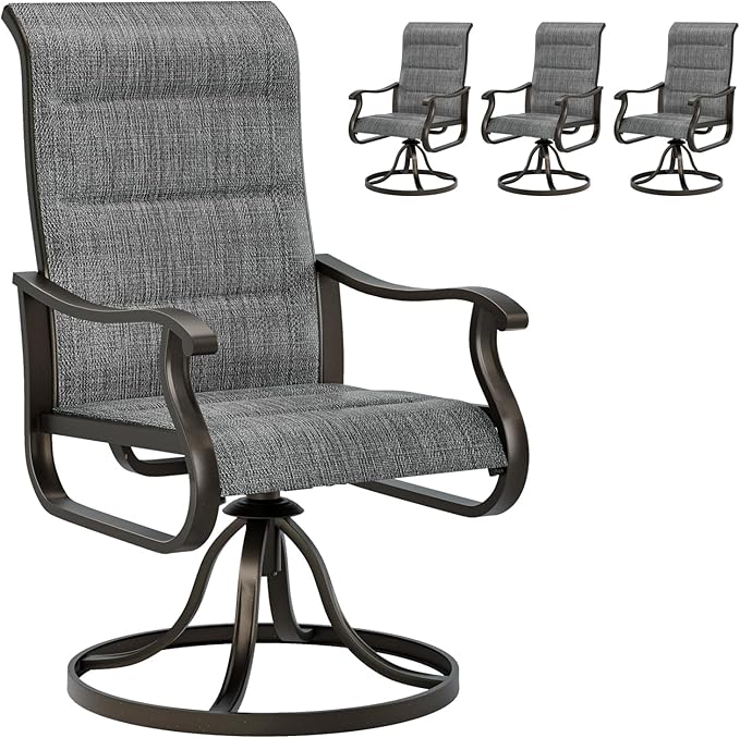 UDPATIO Patio Swivel Chairs Set of 4, Outdoor Dining Chairs High Back with Padded All Weather Breathable Textilene, Metal Rocking Frame for Backyard Lawn Garden, Dark Grey