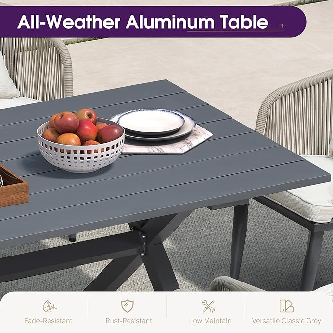 PURPLE LEAF 11 Pieces Patio Dining Set Wicker Outdoor Furniture Rectangular Table and Chairs Set for Garden Deck Aluminum Frame Backyard Kitchen Set, Cushions and Pillows Included Taupe