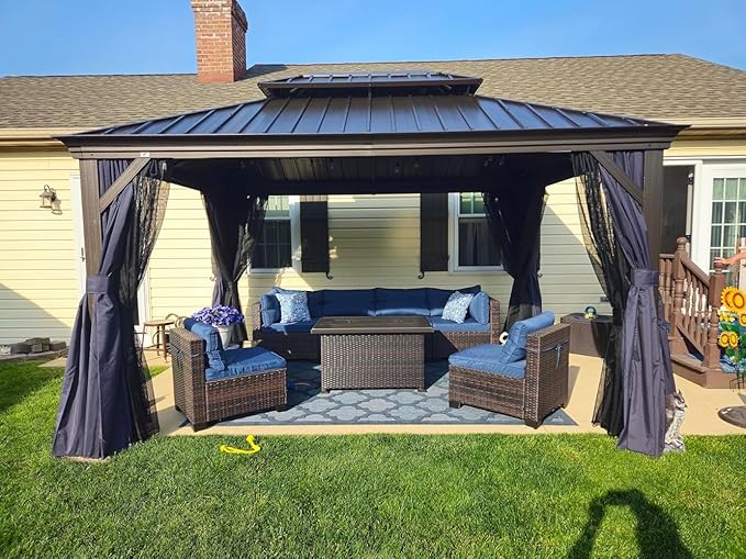PURPLE LEAF 10' x 13' Outdoor Hardtop Gazebo Canopy Outside Metal Roof Heavy Duty Permanent Pavilion