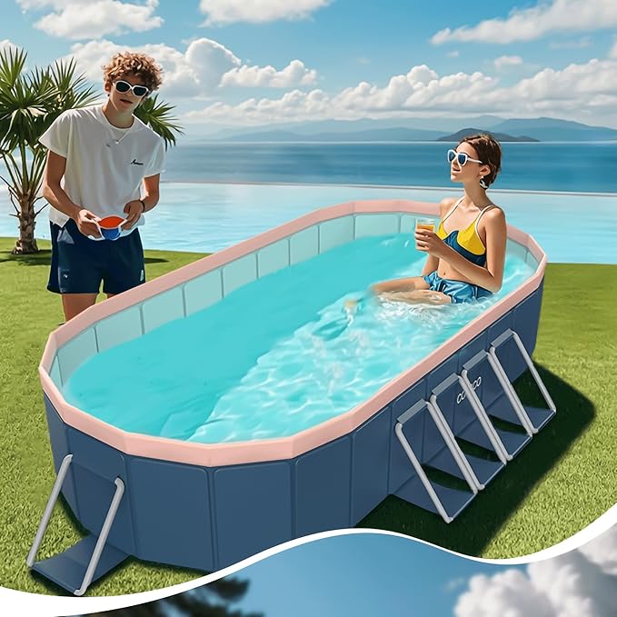 2.1m Oval Non-Inflatable Garden PVC Swimming Pool in Blue-Gray